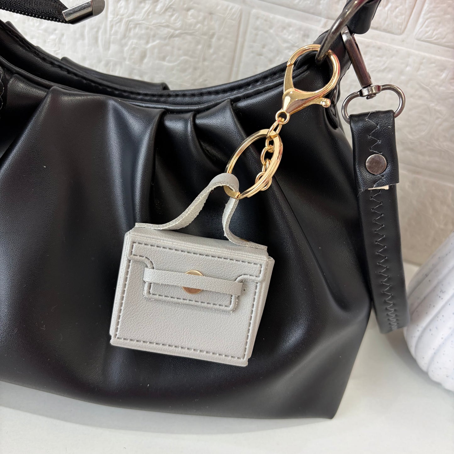 Grey Leather Bag Charm