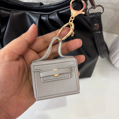 Grey Leather Bag Charm