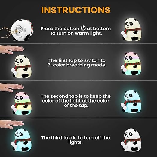 Panda Touch Silicone Lamp, 7 Colour Changing Light