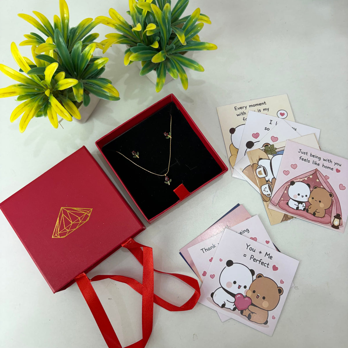 Minimal Jewellery Set ( Red Tulips )