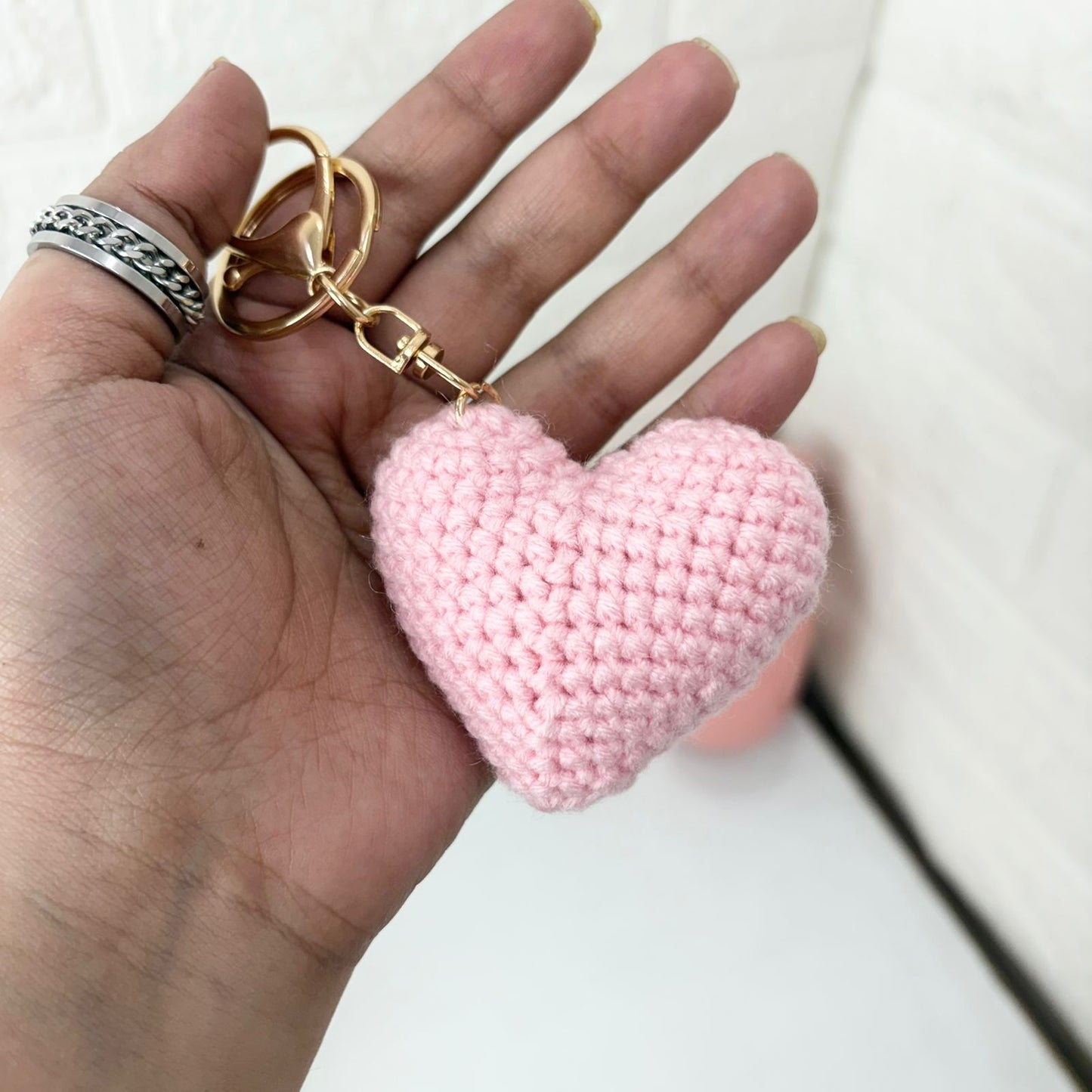 Crochet Heart Keychain (Pink)